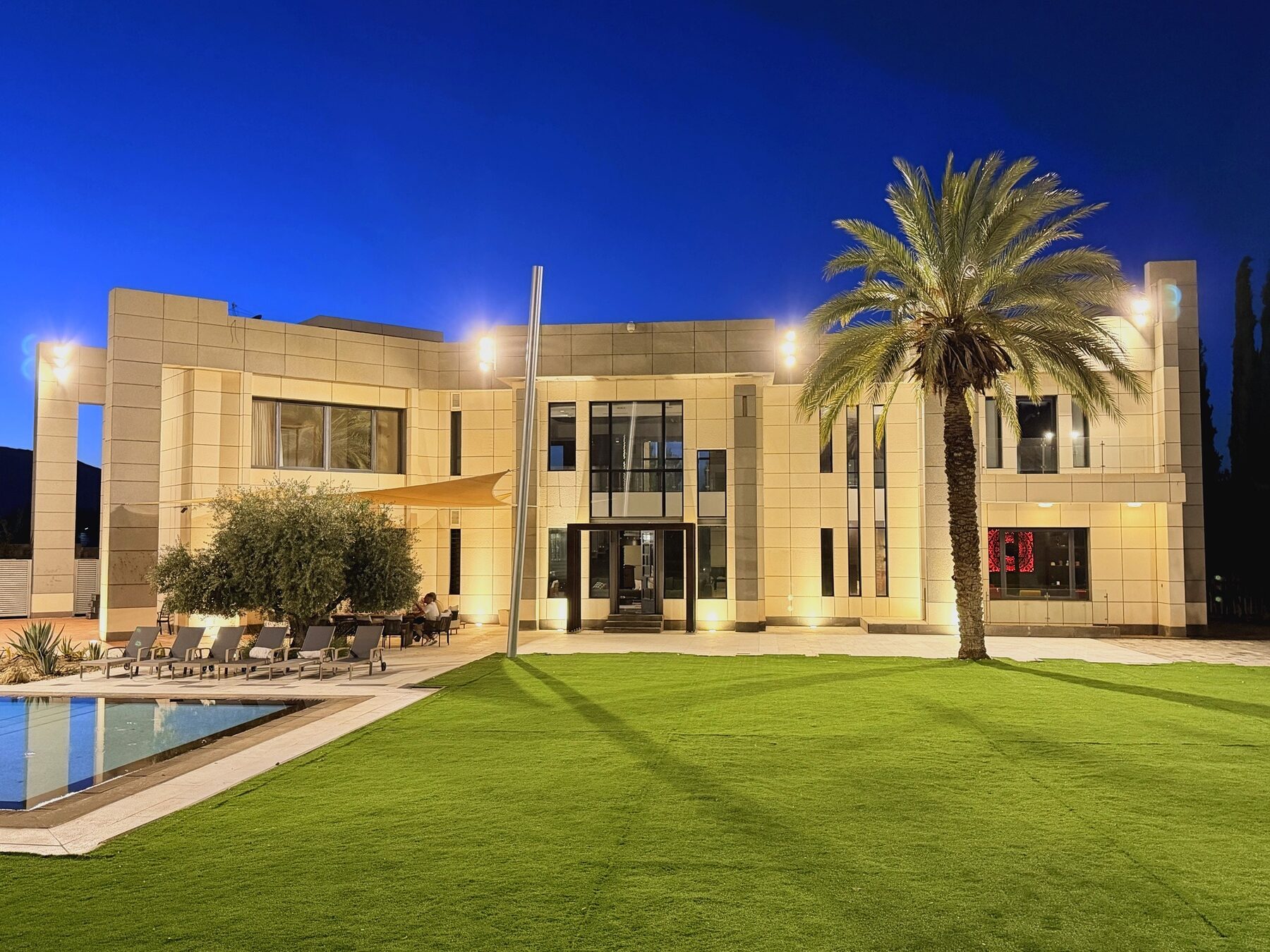 Rear elevation, twilight