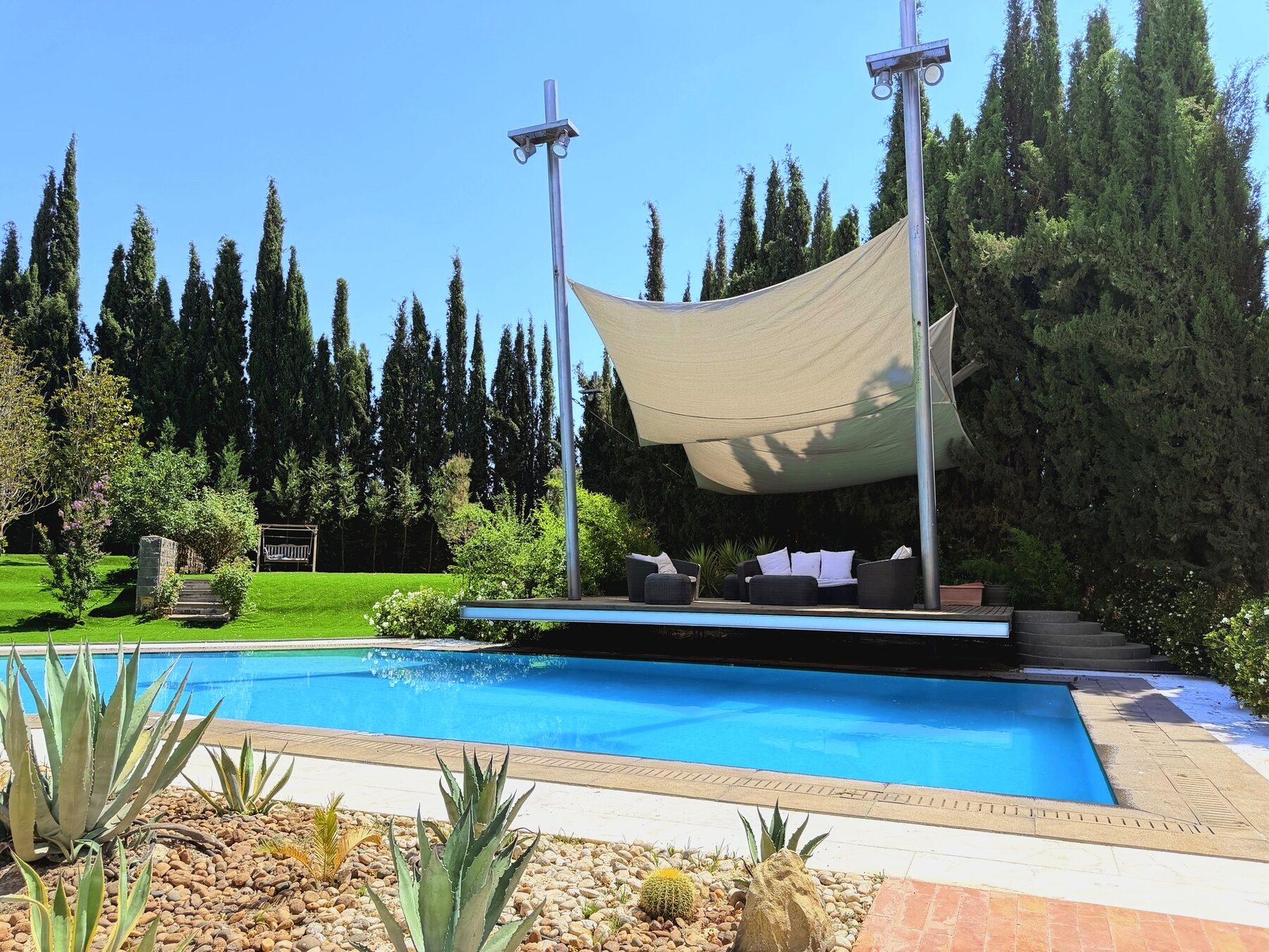 Pool with cypress and agave